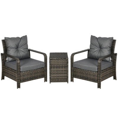 2-Seater PE Rattan Garden Seating Set W/ 2 Padded Chair Storage Table Grey