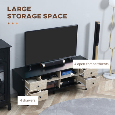 Black Boxy TV Stand, With Wood-Effect Drawers