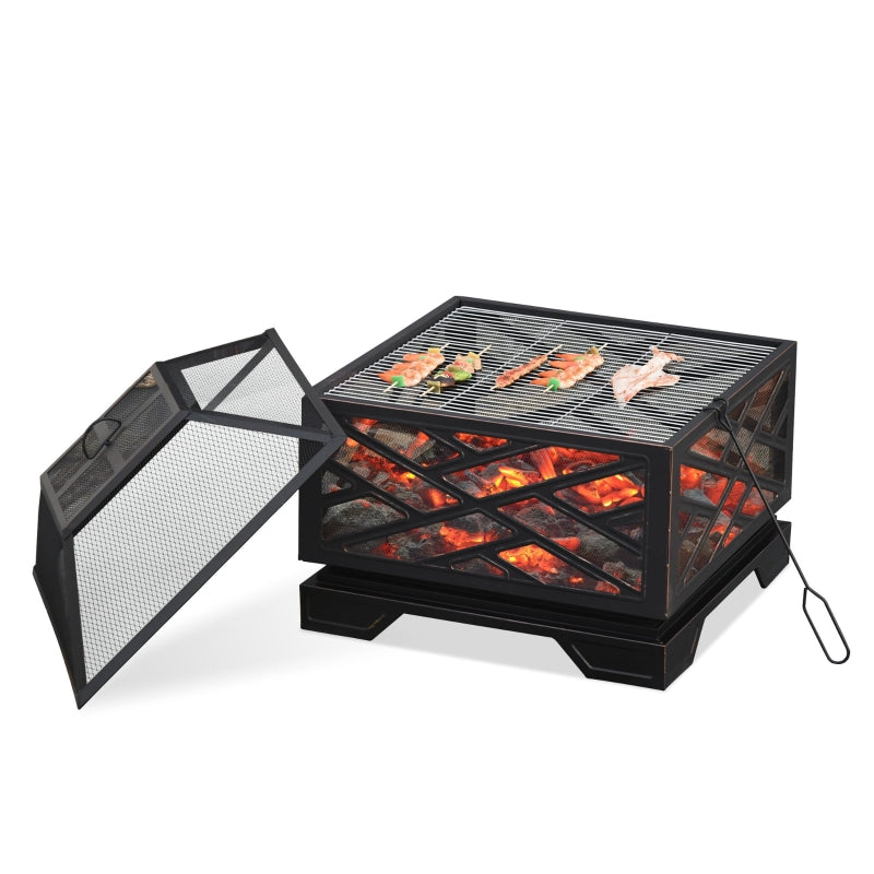 Metal Firepit Outdoor 2 In 1 Square Brazier