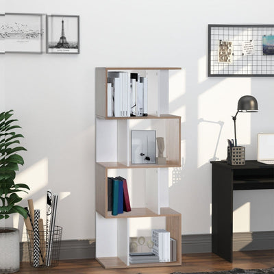 Four-Tier Double 'S' Shelving Unit - White And Oak Tone