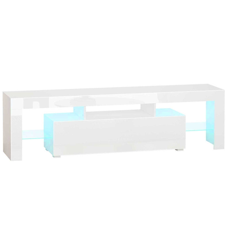 High Gloss Futuristic TV Stand, With LED Lights - White