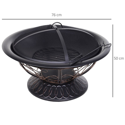 Outsunny Steel Lift-Top Screen Firepit Black