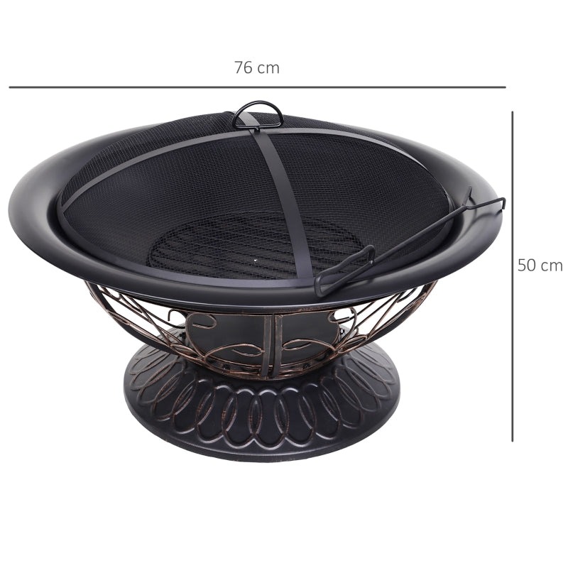 Outsunny Steel Lift-Top Screen Firepit Black