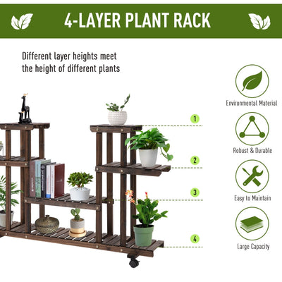 4-Tier Plant Stand With Wheels Brakes