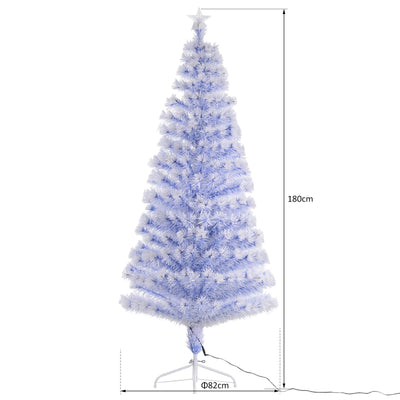 HOMCOM Artificial Fibre Optic Christmas Tree w/ 26 LED Lights Pre-Lit White Blue 6FT