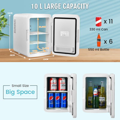 10 L Portable AC/DC Beauty Fridge with LED Mirror-White