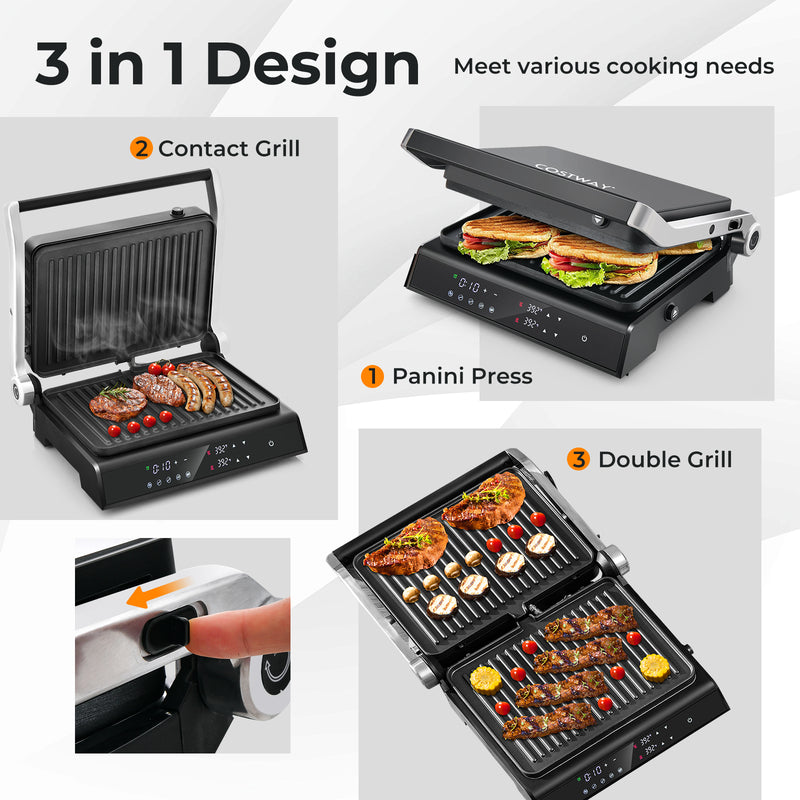 3 in 1 Indoor Grill with 180-degree Opening Design and 5 Auto Cooking Modes