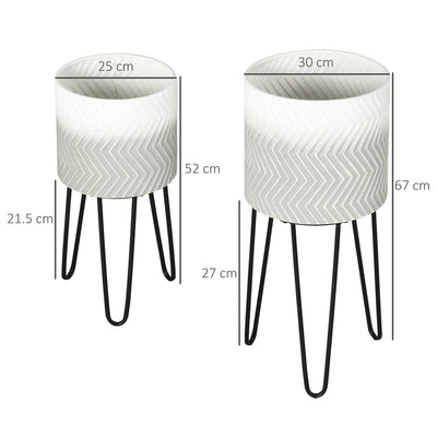 Metal Plant Stand Set of 2 with Legs, Decorative Round Planters with Stands Flower Pot Holders for Living Room, Bedroom