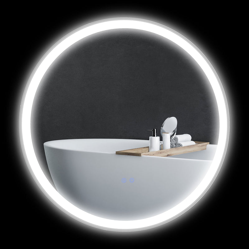 kleankin Round Bathroom Mirror with LED Lights, Wall Mount Dimmable Makeup Mirror with 3 Temperature Colours, Defogging Film, Memory Function and Aluminium Frame, Hardwired, 70 x 70 cm