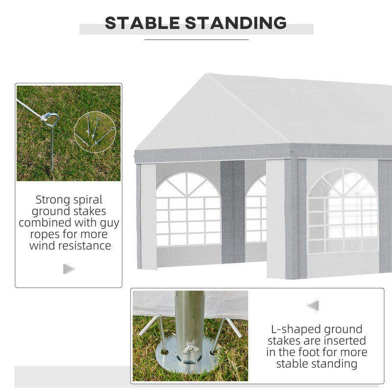 Carpa galvanizada para fiestas Outsunny de 8 x 4 m, cenador con laterales, ocho ventanas y puertas dobles, para fiestas, bodas y eventos