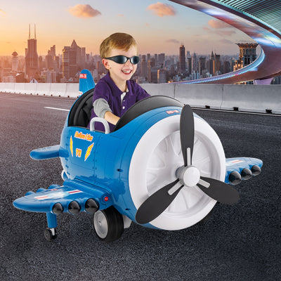 Kids Ride On Electric Airplane Car Toy with Joysticks and Remote Control-Blue