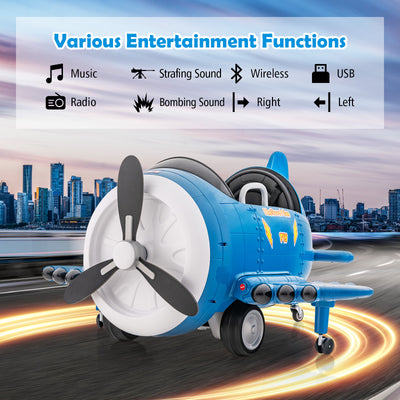 Kids Ride On Electric Airplane Car Toy with Joysticks and Remote Control-Blue