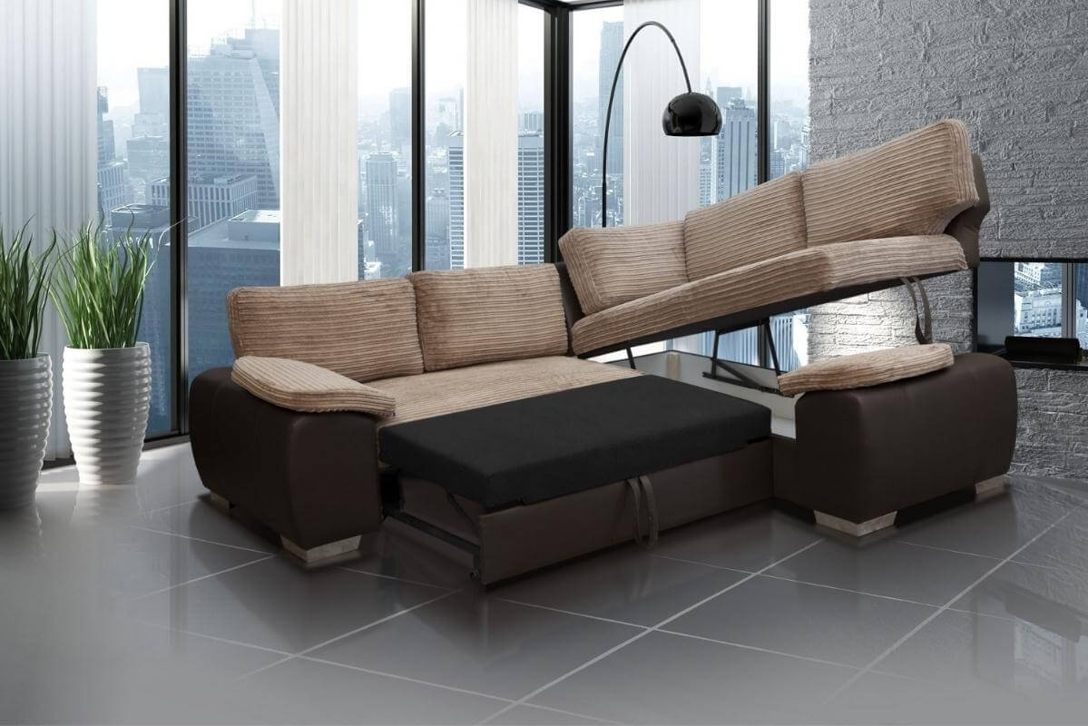 Fabric sofa store bed with storage