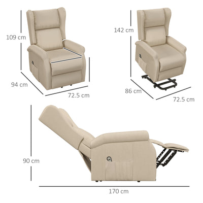 HOMCOM Power Lift Chair for the Elderly with Remote Control, Fabric Electric Recliner Chair for Living Room, Beige