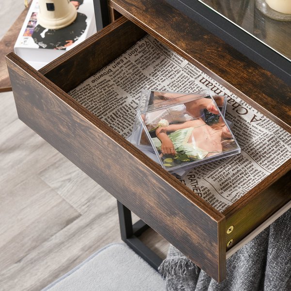 Entryway Console Table Desk With Drawers, Toughened Glass Shelf, 3D Wood Grain