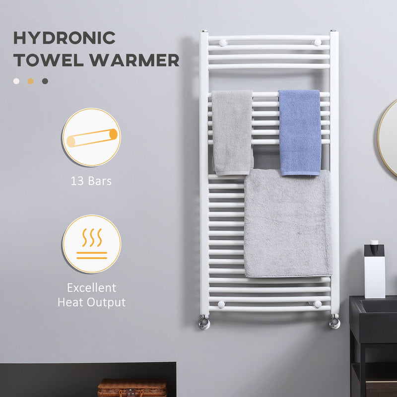 HOMCOM Straight Heated Towel Rail, Hydronic Bathroom Ladder Radiator Towel Warmer For Central Heating 600mm x 1200mm, White