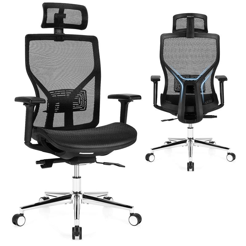 Silla de oficina ergonómica de malla con asiento deslizante y soporte lumbar ajustable