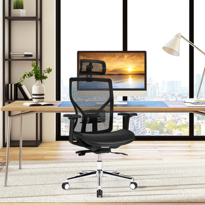 Silla de oficina ergonómica de malla con asiento deslizante y soporte lumbar ajustable