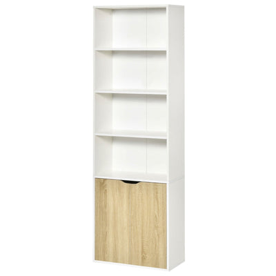 2 Door 4 Shelves Tall Bookcase Modern Storage, White And Oak