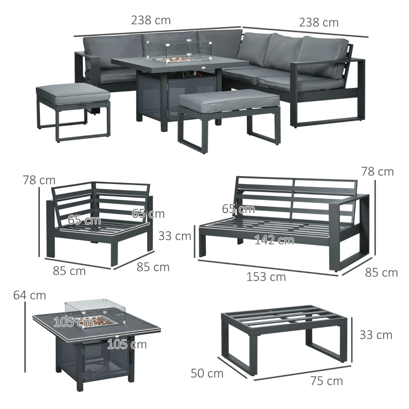 6 PCs Aluminium Garden Furniture Set- Grey