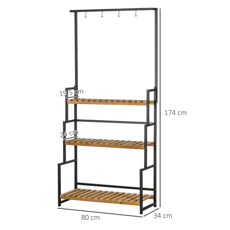 Outsunny 3 Tiered Plant Stand with Hanging Hooks, Flower Rack Shelf for Indoor Outdoor Porch Balcony Living Room Bedroom