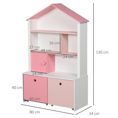 HOMCOM Kids Bookshelf Chest w/ Drawer with Wheels Baby Toy Wood Organizer Display Stand Storage Cabinet 80x34x130cm Pink