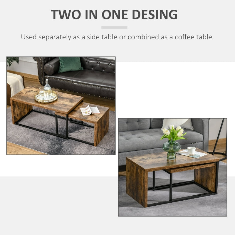 Set Of 2 Coffee Tables Industrial Style Tea Side , Black & Brown