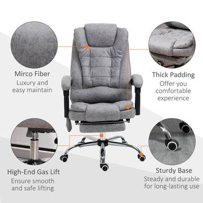 Vinsetto Heated 6 Points Vibration Massage Executive Office Chair Adjustable Swivel Ergonomic High Back Desk Chair Recliner with Footrest Grey