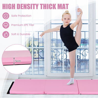 Tri-Fold Folding Exercise Mat with PU Leather Cover-Pink