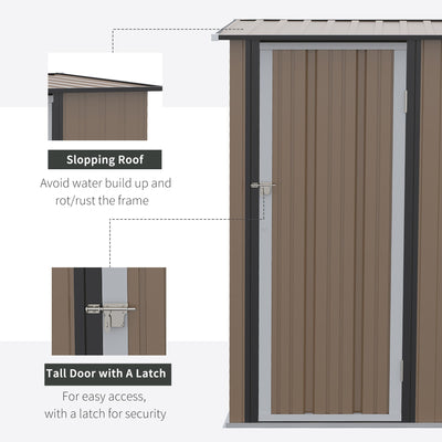 Outsunny  5ft x 3ft Garden Metal Storage Shed, Outdoor Tool Shed with Sloped Roof, Lockable Door for Equipment, Bikes, Brown