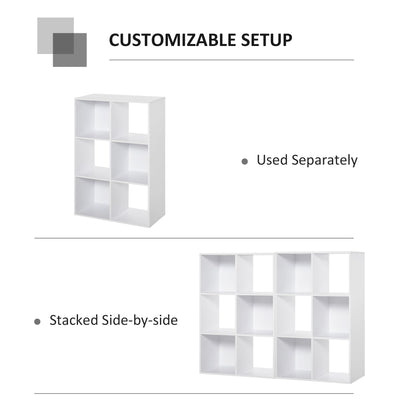 Estantería de almacenamiento de 3 niveles y 6 cubos de HOMCOM, estantería de tablero de partículas, organizador para el hogar y la oficina, color blanco