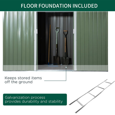 Outsunny 9 x 4.5 ft Pent Roof Metal Garden Storage Shed Corrugated Steel Tool Box with Foundation Ventilation & Doors, Light Green