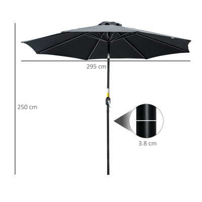 Outsunny 3(m) Tilting Parasol Garden Umbrellas, Outdoor Sun Shade with 8 Ribs, Tilt and Crank Handle for Balcony, Bench, Garden, Black