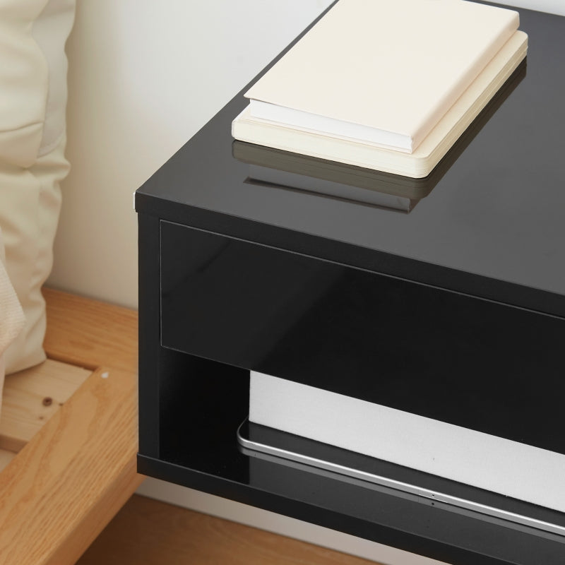 Set Of Two Floating Bedside Tables - High Gloss Black