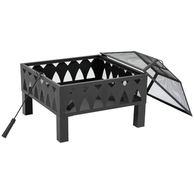 66cm Outdoor Fire Pit With Screen Cover, Black