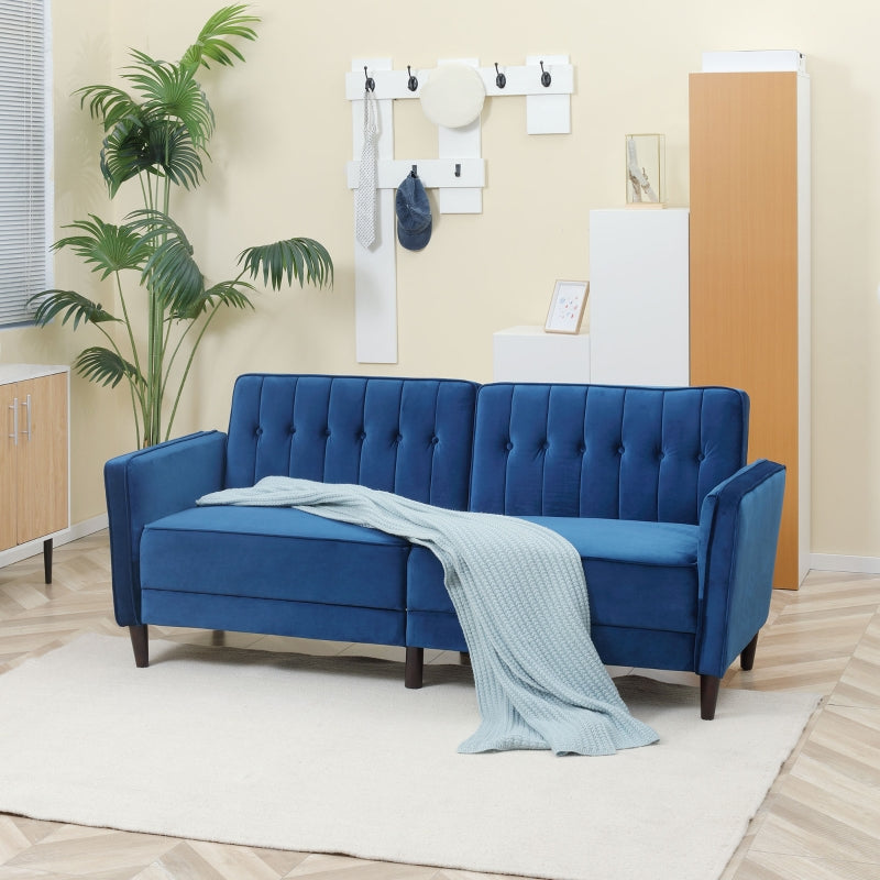 Modern Convertible Sofa Futon Velvet, Blue