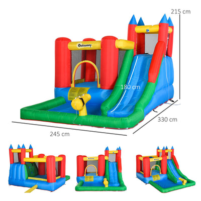 Outsunny Kids Inflatable Bouncy Castle Water Slide 6 in 1 Bounce House Jumping Castle Water Pool Gun Climbing Wall Basket for Summer Playland