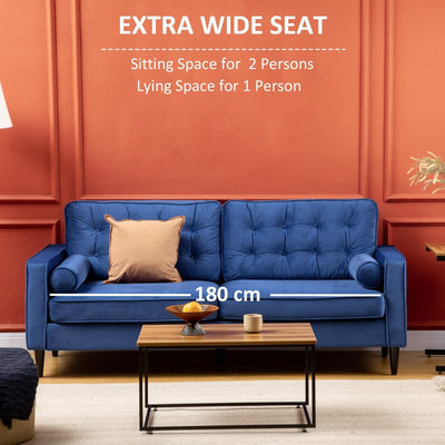 Three-Seater Velvet-Feel Sofa, With Pillows - Blue