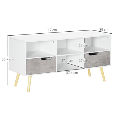 Boxy Six-Compartment TV Cabinet - White/Grey