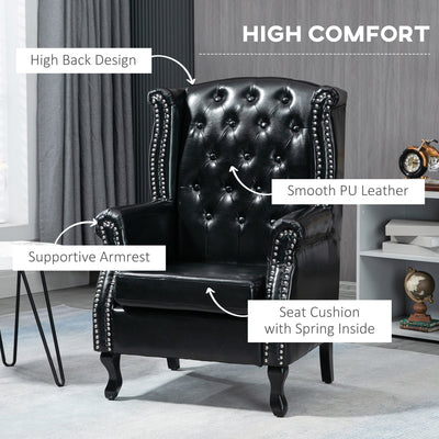 HOMCOM Wingback Accent Chair Tufted Chesterfield-style Armchair with Nail Head Trim for Living Room Bedroom Black