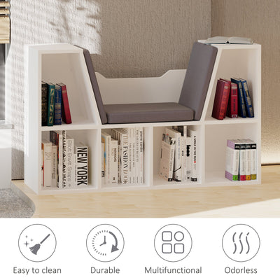 HOMCOM Bookcase Shelf Storage Seat with Cushion Sideboard Kids Children Reading Bedroom Living Room Organizer White