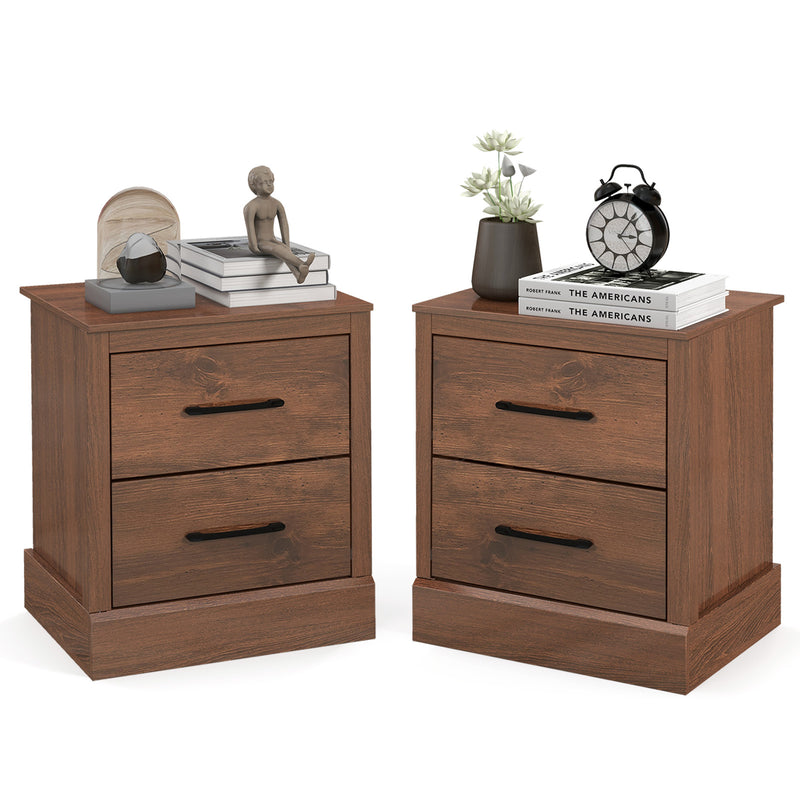 2 Drawer Nightstand with Storage Drawers-Walnut