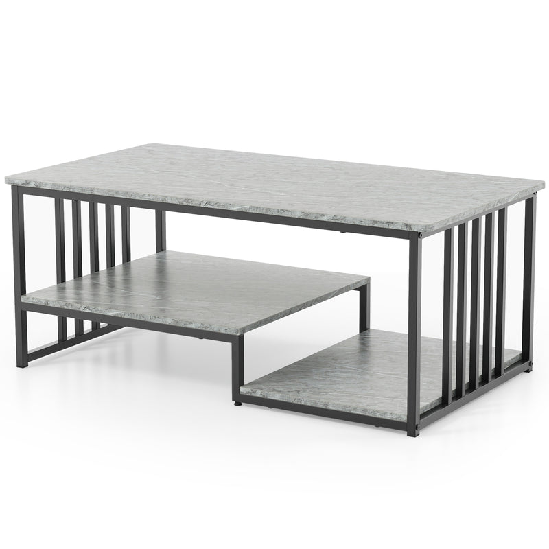 Faux Marble Coffee Table with Open Storage Shelf-Grey