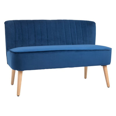 Faux Velvet Upholstered 2-Seater Sofa Small W/Wood Legs - Blue