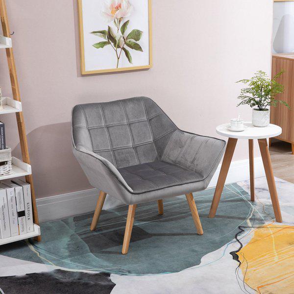 Faux Velvet Upholstered Wide Accent Chair - Grey