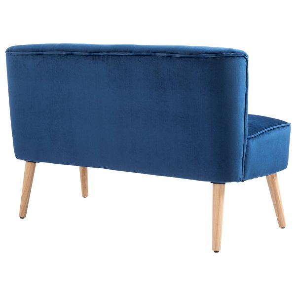 Faux Velvet Upholstered 2-Seater Sofa Small W/Wood Legs - Blue