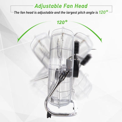 20 Chrome Metal Floor Fan With Tilting, Silver