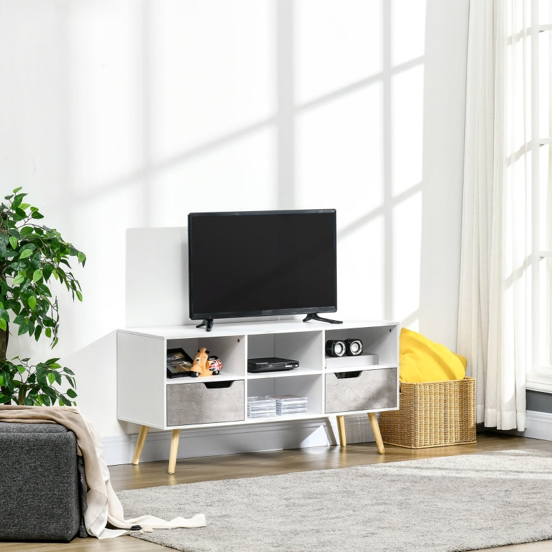 Boxy Six-Compartment TV Cabinet - White/Grey