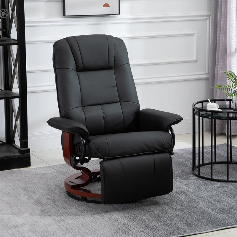 HOMCOM Manual Recliner Chair Armchair Sofa with Faux Leather Upholstered Wooden Base for Living Room Bedroom, Black