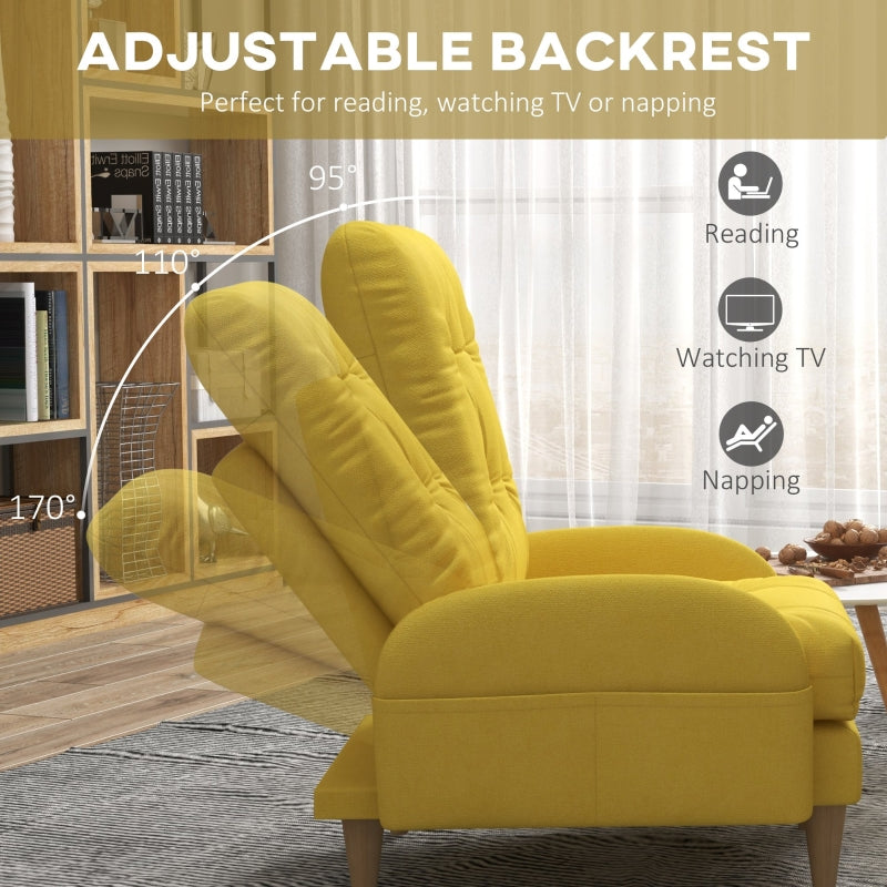 Upholstered Armchair With Footstool Set ,Yellow